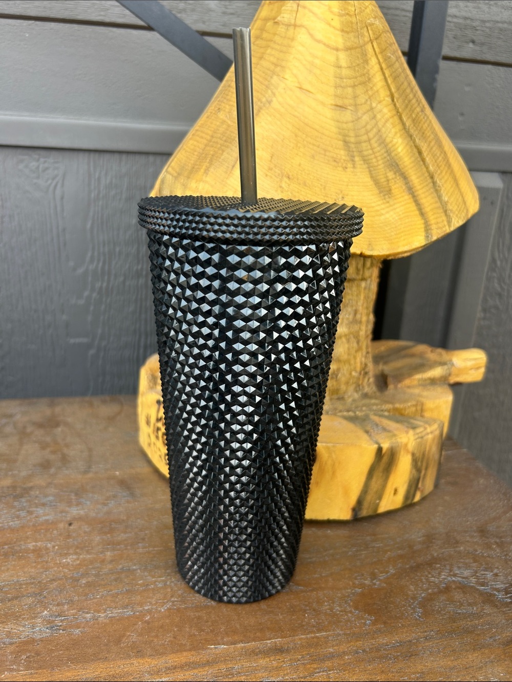 Black Textured Studded Tumbler with Straw - Home Dining